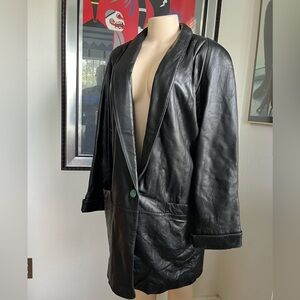 Vintage 1980s Black Leather Coat by Tibor Leathers. Size L